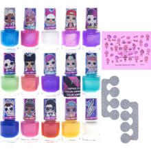 Load image into Gallery viewer, L.O.L. Surprise! Townley Girl Non-Toxic Water Based Peel-Off Nail Polish Set for Girls, Glittery &amp; Opaque Colors, with Toe Spacers and Nail Stickers, Ages 5+ for Parties, Sleepovers &amp; Makeovers, 18 Pcs
