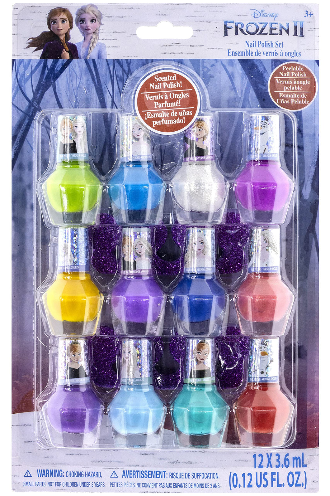 Townley Girl Disney Frozen Non-Toxic Peel-Off Water-Based Natural Safe Quick Dry Nail Polish Gift Kit Set for Kids Girls Set With Bonus Nail Separators, 12 Pcs (All Solid Colors)