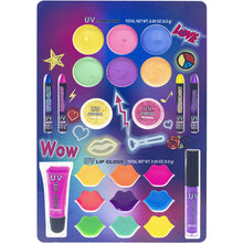 Load image into Gallery viewer, Townley Girl UV Cosmetic Vanity Makeup Set w/Blacklight Includes UV Lip Gloss, UV Shadow, UV Nail Polish, UV Tattoos, UV Gems, Brushes, &amp; More! for Girls, Perfect for Parties, Sleepovers &amp; Makeovers
