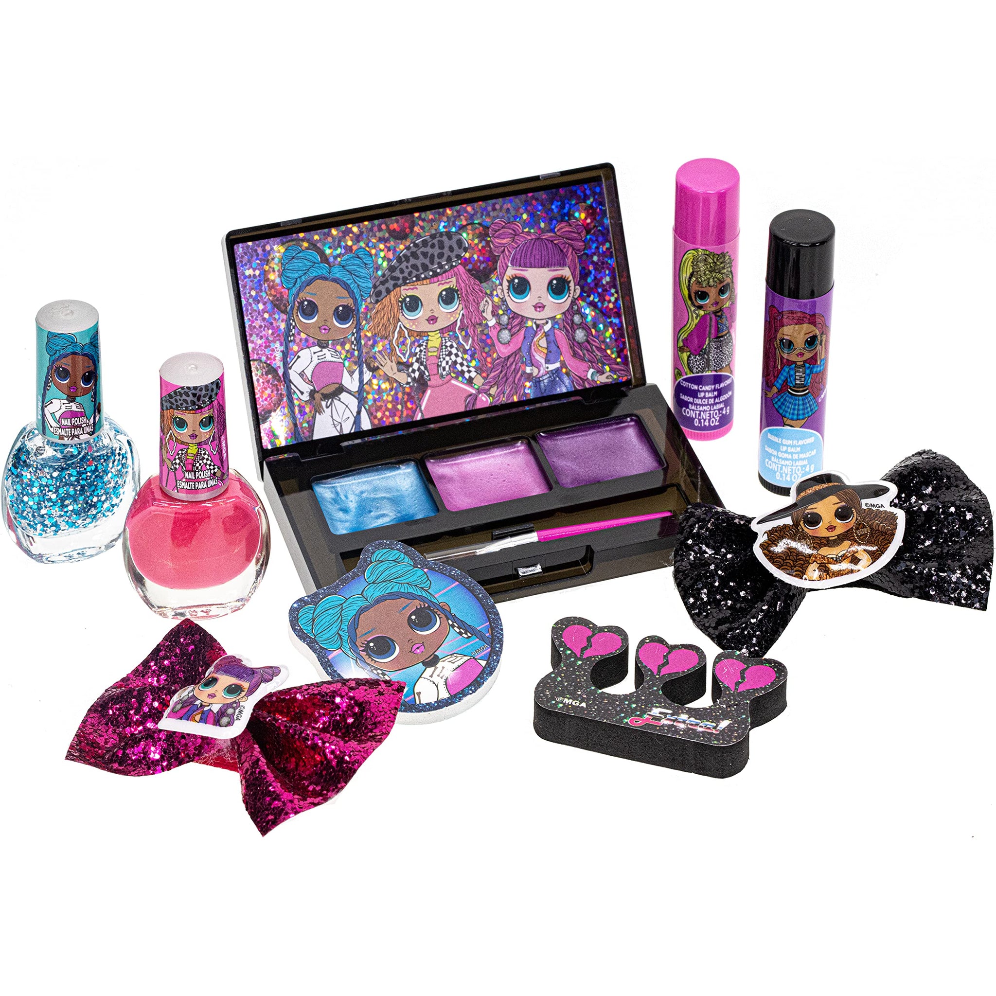 L.O.L Surprise! Townley Girl Backpack Cosmetic Makeup Set 10 Pieces, Including Lip Gloss, Nail Polish, Scrunchy, Mirror and Surprise Keychain, Ages 5+