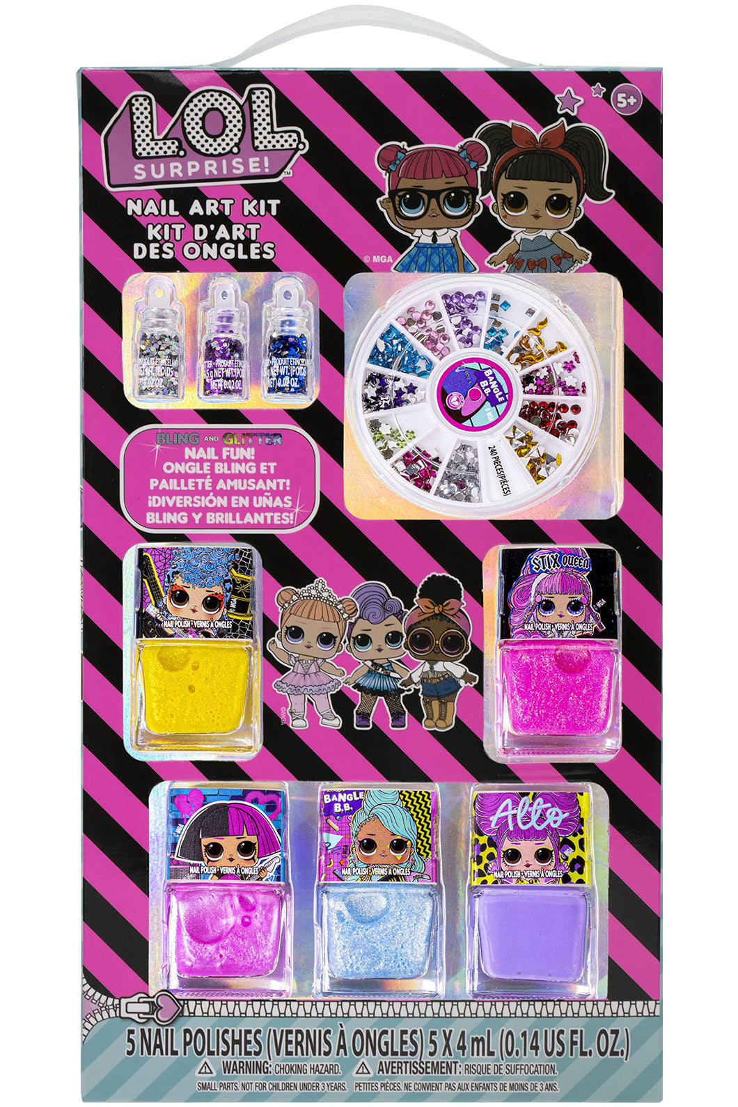 L.O.L Surprise! Townley Girl Peel- Off Nail Polish Activity Set for Girls, Ages 5+ With 5 Nail Polish Colors, Nail Gems and Glitter Vials, for Parties, Sleepovers and Back to School