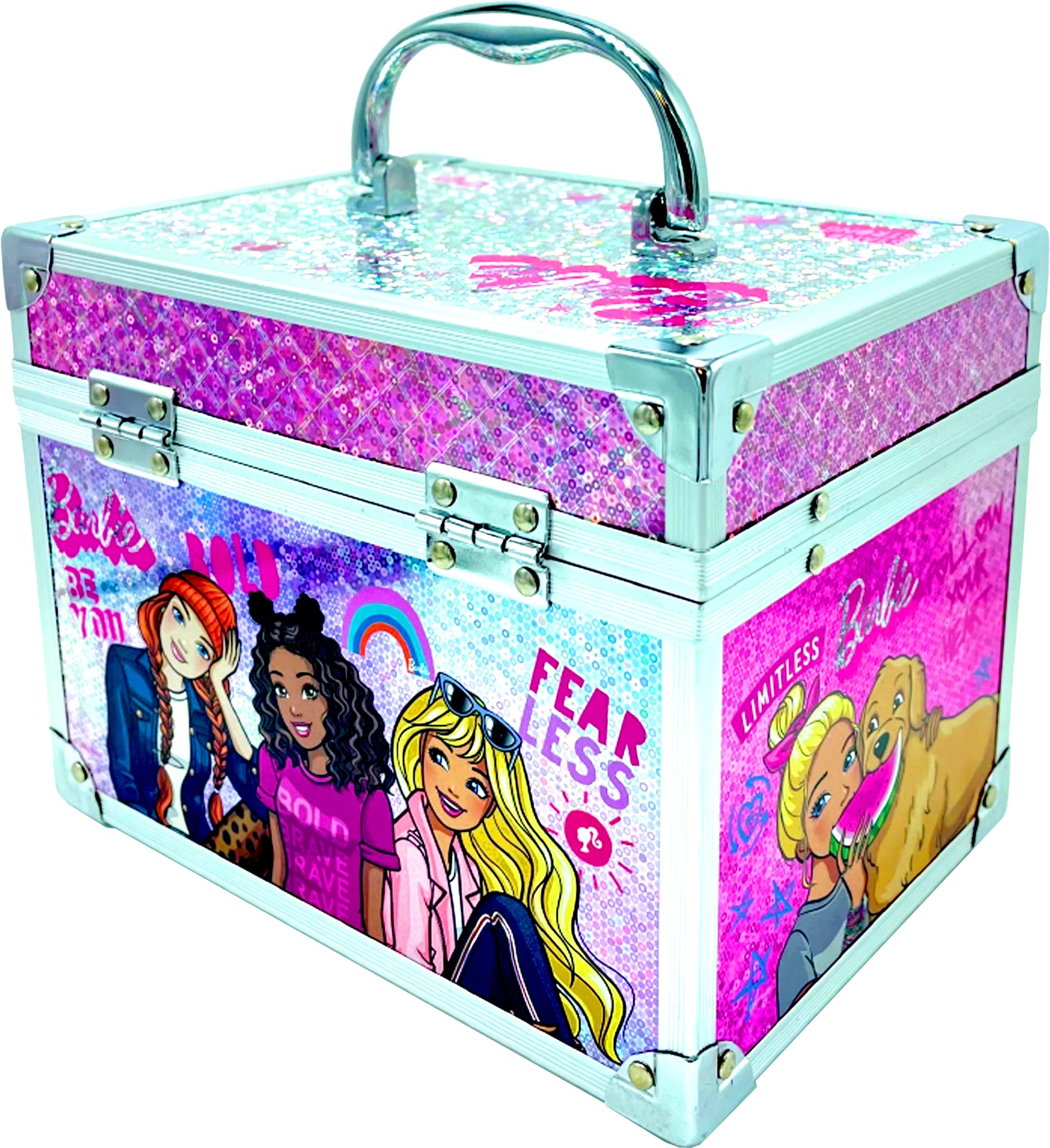 Skinnydip x Barbie logo makeup bag in iridescent pink wave print | ASOS