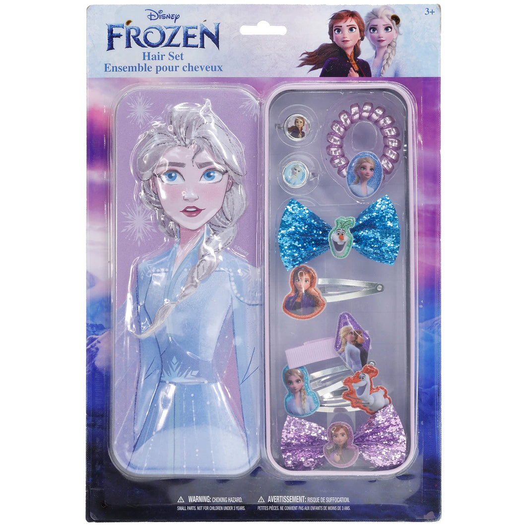 Disney Frozen - Townley Girl Hair Accessories with Tin Pencil Case |Gift Set for Kids, Girls |Ages 3+ Including Hair Bow, Hair Coil & Clips, Plastic Ring & More! for Parties, Sleepovers & Makeovers