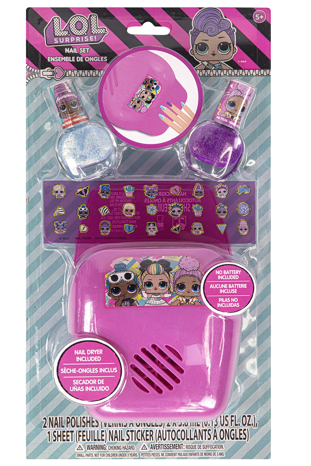 L.O.L Surprise! Townley Girl Nail Polish Varnish Dryer Drying Safe Set Doll Stickers Play Gift Set for Girls, Perfect for Parties, Sleepovers and Makeovers, Ages 5+ (Batteries Not Included)