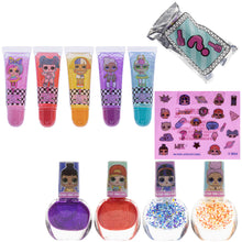Load image into Gallery viewer, L.O.L Surprise! Townley Girl 11 Pcs Sparkly Cosmetic Makeup Set for Kids Includes 5 Lip Gloss, 5 Nail Polish &amp; Nail Stickers for Girls Tweens, Ages 3+ Perfect for Parties, Sleepovers and Makeovers
