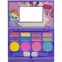 Load image into Gallery viewer, Townley Girl My Little Pony Hasbro Cosmetic Compact Set with Mirror 14 Lip glosses, 4 Cheek Shimmers, 8 Eye Shimmer Portable Foldable Washable Make Up Beauty Kit Box Toy Set for Girls &amp; Kids
