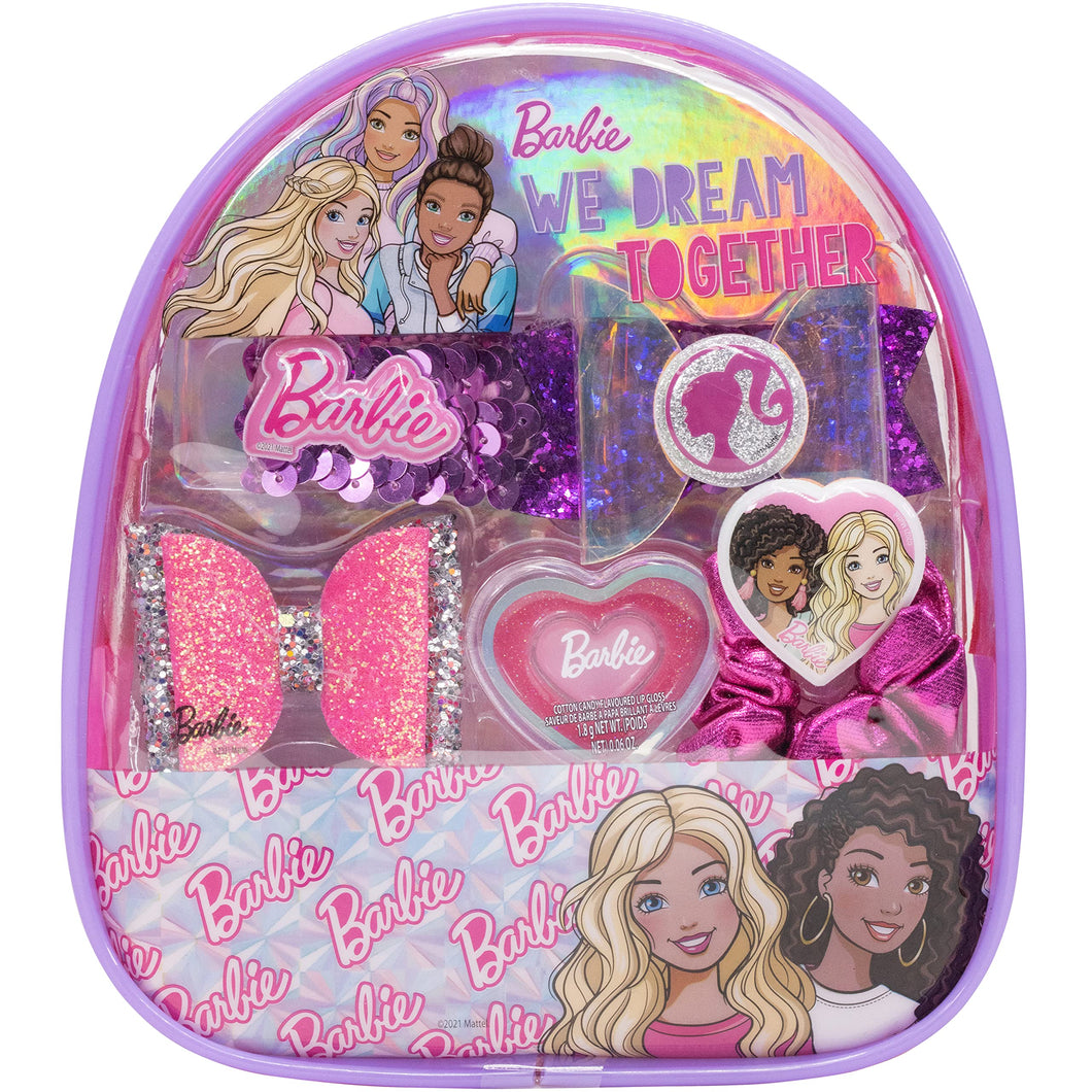 Barbie - Townley Girl Backpack Cosmetic Makeup Gift Bag Set Includes Lip Goss, Hair Accessories and Printed PVC Back-Pack for Kids Girls, Ages 3+ Perfect for Parties, Sleepovers and Makeovers