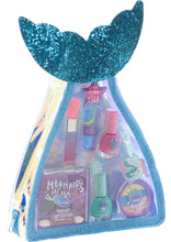 Load image into Gallery viewer, Townley Girl Mermaid Vibes Makeup Set with 8 Pieces, Including Lip Gloss, Nail Polish, Body Shimmer and More in Mermaid Bag, Ages 3+ for Parties, Sleepovers and Makeovers
