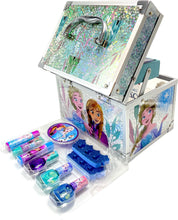 Load image into Gallery viewer, Disney Frozen - Townley Girl Train Case Cosmetic Makeup Set Includes Lip Gloss, Eye Shimmer, Brushes, Nail Polish Accessories &amp; more! for Kid Girls, Ages 3+ perfect for Parties, Sleepovers &amp; Makeovers
