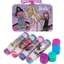 Load image into Gallery viewer, Barbie – Townley Girl Plant Based 4 Pk Swirl Lip Balm with Tin Case Makeup Cosmetic Set for Kids and Girls, Ages 3+, Perfect for Parties, Sleepovers &amp; Makeovers
