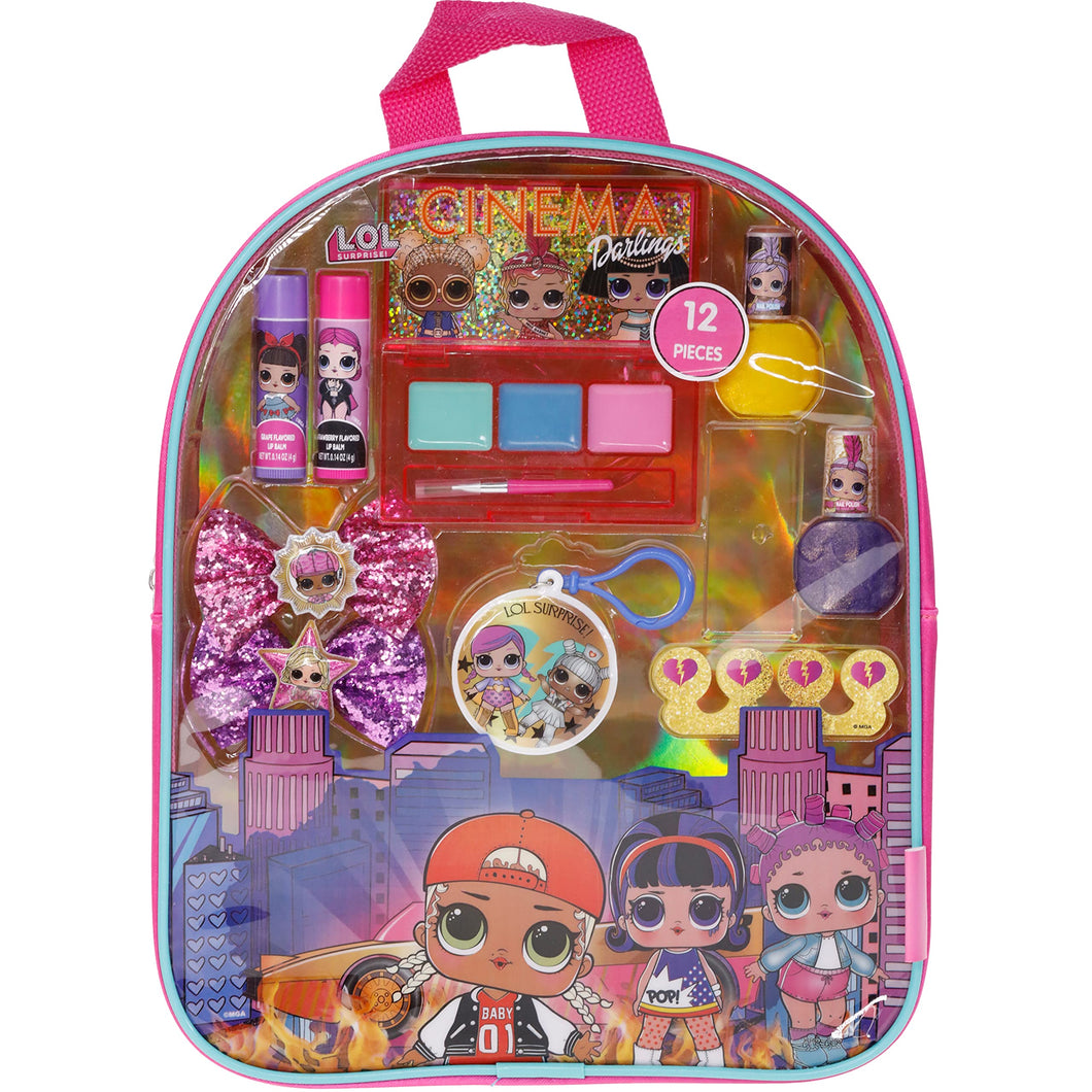 L.O.L Surprise! Townley Girl Makeup Filled Backpack Set with 10 Pieces, Including Lip Gloss, Nail Polish, Nail Stones and Keychain, Ages 5+ for Parties, Sleepovers and Makeovers