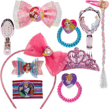 Load image into Gallery viewer, Disney Princess - Townley Girl Hair Accessory Activity Set for Girls, Ages 3+ Makeup Hair Salon Kit 20 Pieces Including Hair Brush, Mirror, Tiara Bows and More, for Parties, Sleepovers and Makeovers
