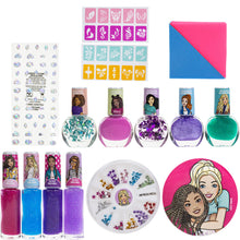 Load image into Gallery viewer, &#39;Barbie - Townley Girl Mega Foldable Nail Salon Set with 18 Pieces Including Non-Toxic Peel-Off Nail Polish for Girls (Glittery and Opaque Colors), a Laptop Pillow, Nail Stencils, Nail Gems and More, Ages 3+, for Parties, Sleepovers and Makeovers
