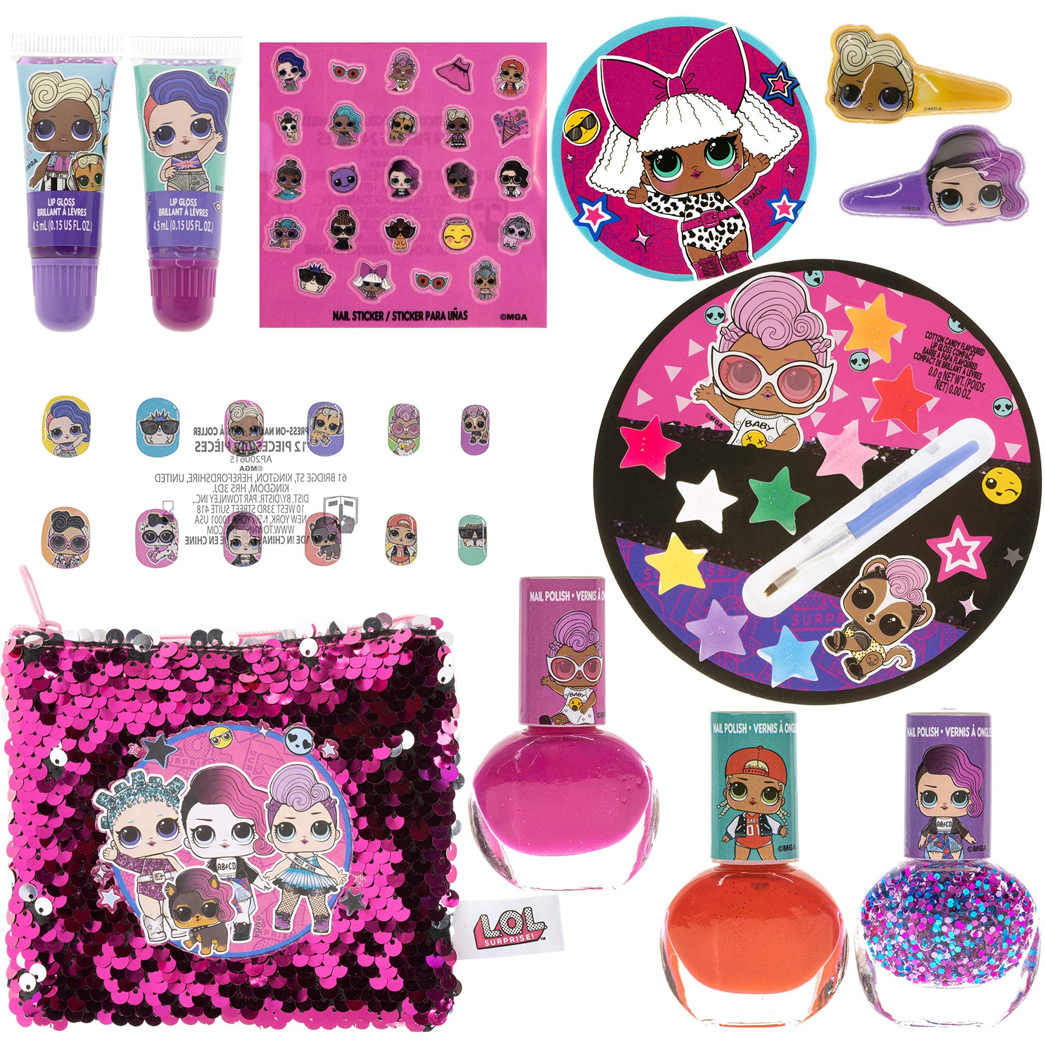L.O.L Surprise! Townley Girl Ultimate Makeover Set with over 20 Pieces,  Including Lip Gloss, Nail Polish, Press-On Nails, Nail Stickers and  Reversible Sequin Bag – StockCalifornia
