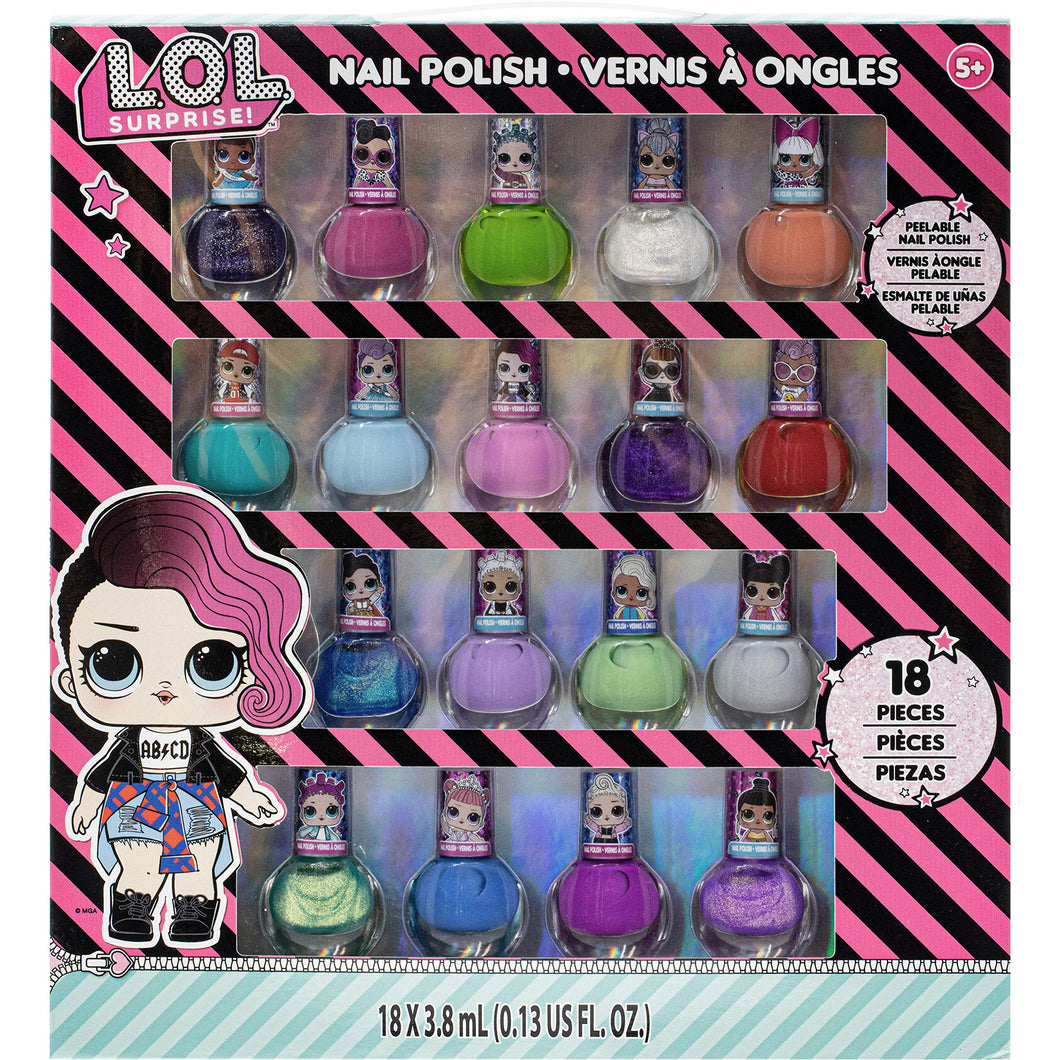 L.O.L Surprise! Townley Girl Non-Toxic Peel-Off Nail Polish Set for Girls, Glittery and Opaque Colors, Ages 5+ (18 Pcs), for Parties, Sleepovers and Makeovers