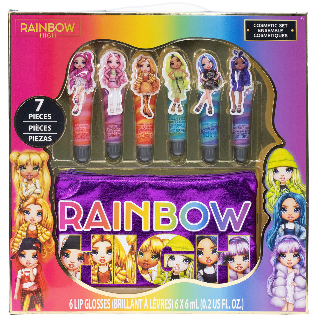 Rainbow High - Townley Girl MGA 7 Pcs Makeup Set with 6 Flavored and Swirled Lip Glosses & Bonus Bag for Girls Ages 6+ Perfect for Parties, Sleepovers and Makeovers