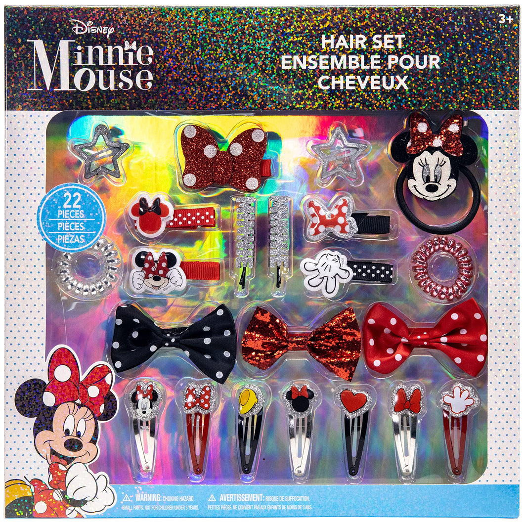 Disney Minnie Mouse - Townley Girl Hair Accessories Kit|Gift Set for Kids Girls|Ages 3+ (22 Pcs) Including Hair Bow, Coils, Hair Clips, Hair Pins and More, for Parties, Sleepovers & Makeovers