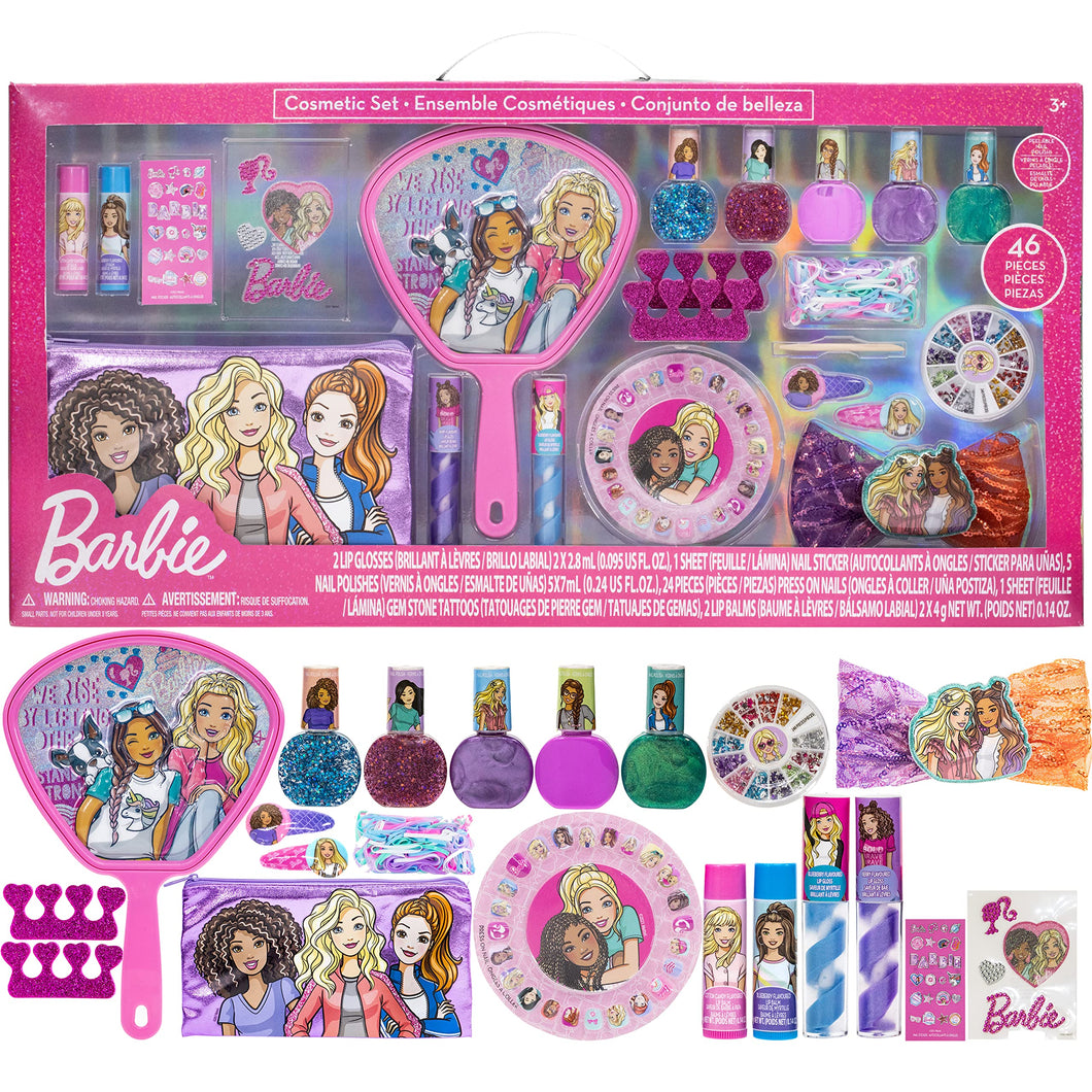 Barbie – Townley Girl Mega Cosmetic Set. Includes Lip, Nail, Hair & Face Makeup with Bag and Mirror for Girls, Ages 3+ Perfect for Parties, Sleepovers and Makeovers