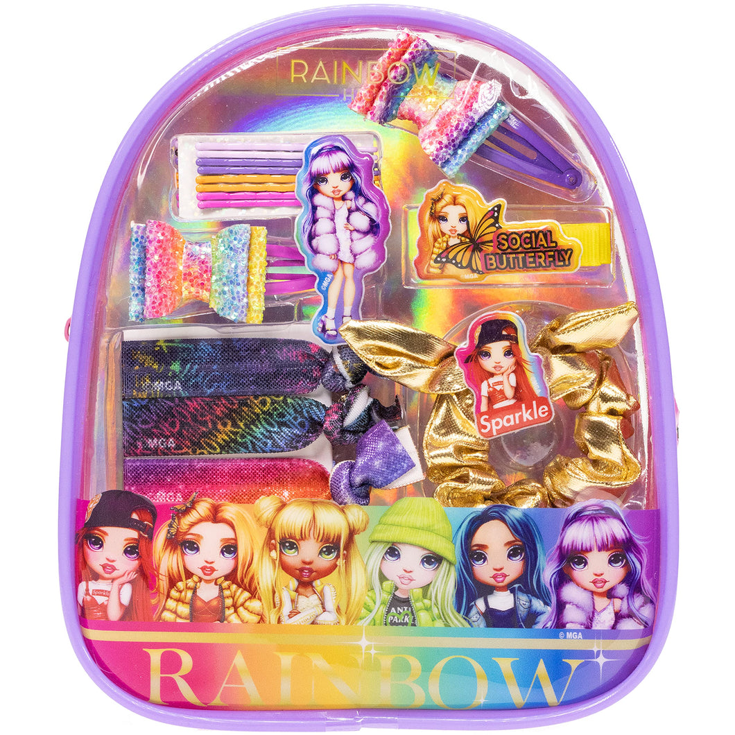 Townley Girl Rainbow High Backpack Cosmetic Makeup Gift Bag Set includes Hair Accessories and Clear PVC Back-pack for Kids Girls, Ages 3+ perfect for Parties, Sleepovers and Makeovers