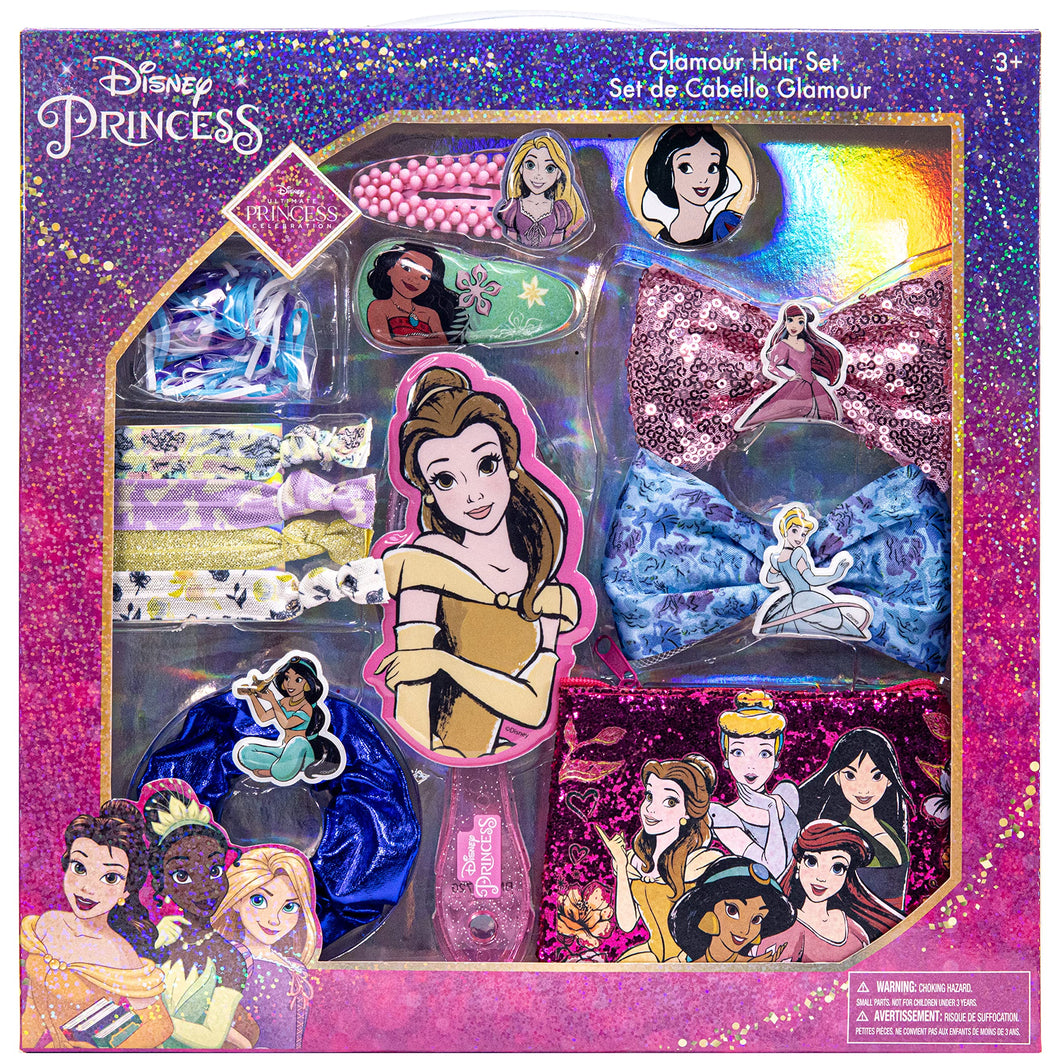 Townley Girl Disney Princess Hair Accessories Box|Gift Set for Kids Girls|Ages 3+ (13 Pcs) Including Hair Bow, Hair Brush, Hair Clips and More, for Parties, Sleepovers and Makeovers