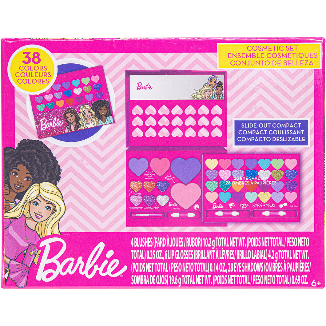 Barbie - Townley Girl Beauty Compact Set Kit with Brushes, Eye Shadow Palette, 28 Eye Shadows, 6 Lip Gloss & 4 Blushes Makeup Set for Kids Girls, Ages 6+ perfect for Parties, Sleepovers and Makeovers